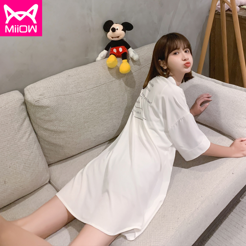 miiow猫人鑫盛阳专卖店MiiOW/猫人卡通睡裙女士短袖薄款大码衬衫韩版连衣裙可爱夏季睡衣3