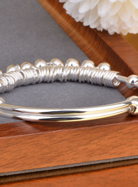 足银八面玲珑铃铛推拉手镯