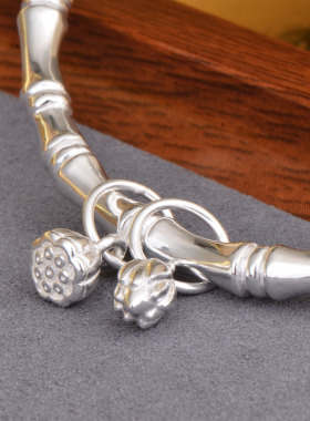 纯银竹节手镯实心闭口银镯两世欢