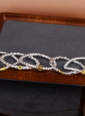 纯银9999光面复古式串珠手链