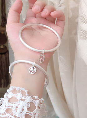 纯银古法传承简约银镯子女手镯