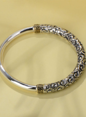 纯银实心开口祥云如意金箍棒手镯