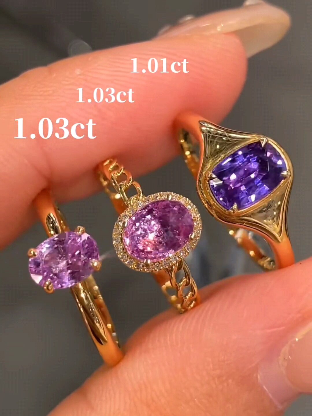 Natural colored sapphire ring, 18k gold inlaid with blue, pink and purple, 1 carat, exquisite and versatile