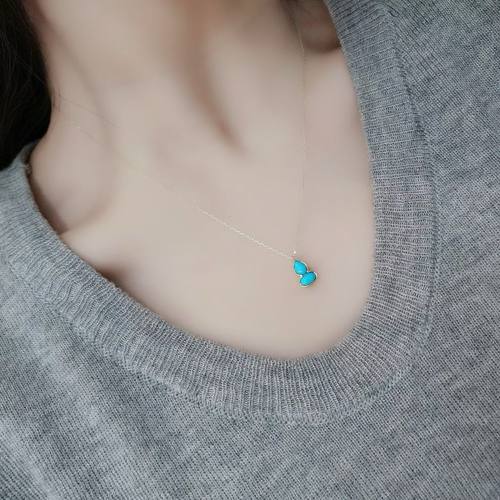 天然绿松石吊坠 18k金镶嵌 小葫芦造型 寓意美好 精致百搭 光泽好 - 图0