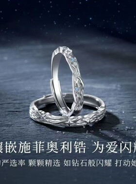 白金色南极星情侣对戒小众设计