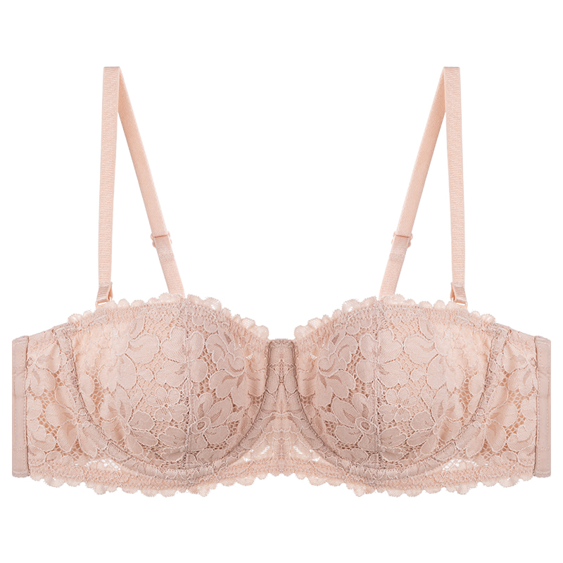 歌力诺旗舰店歌力诺无肩带内衣女超薄款法式抹胸大胸显小性感聚拢半杯文胸套装0