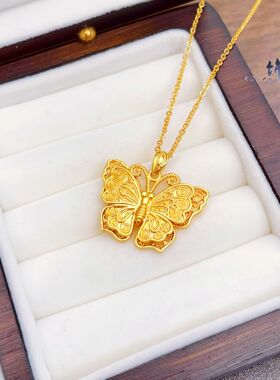 黄铜沙金花丝蝴蝶吊坠首饰高级感