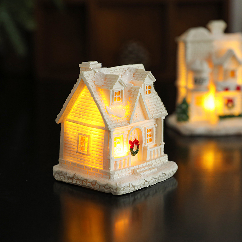 新款圣诞节装饰白色发光树脂小房子微景观小摆件圣诞节礼物 - 图1