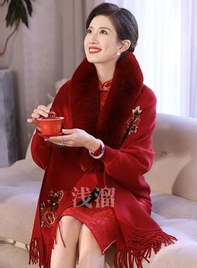 喜婆婆妈妈加厚保暖大毛领斗篷