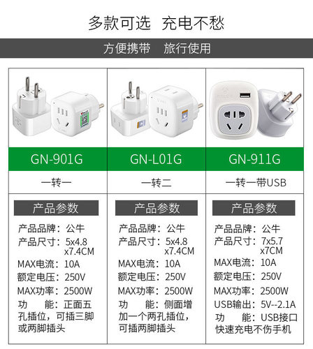 公牛德标欧标泰国韩国转换插头转换器欧洲俄罗斯德法国巴厘岛排插 - 图0
