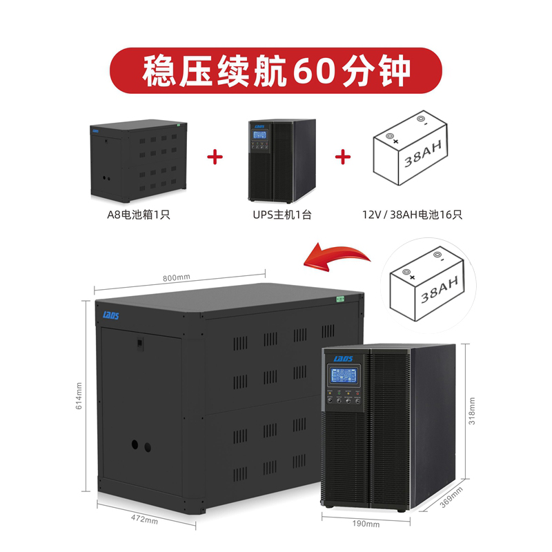 雷迪司6KVA 5400W备用延时1小时UPS不间断电源G6KL 5.4KW 1H-图0