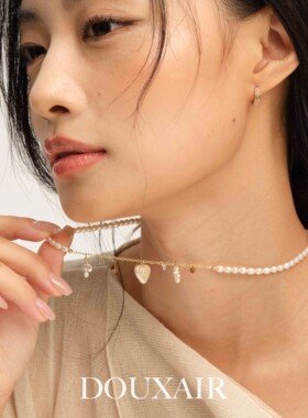 白色仿珍珠爱心吊坠项链女
