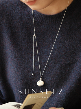 亮光锤纹水壶吊坠长款项链