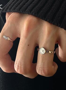 中古银色羽毛做旧钟表戒指