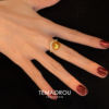 Golden sparkling full diamond small V imitation pearl ring for women