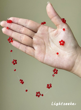 显白鱼线串珠花朵项链