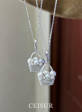 花篮施家珍珠吊坠项链