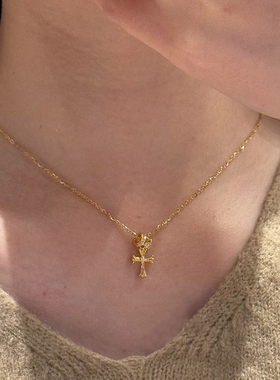 金色十字架吊坠项链女款