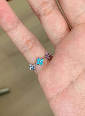 S925纯银滴釉四叶草戒指女对戒