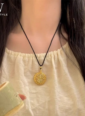 古法金色开门见喜福牌项链女