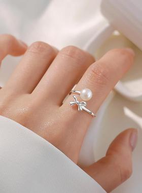 清冷感蝴蝶结珍珠戒指