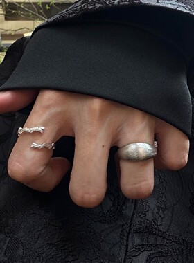 银色哑光拉丝枝蔓开口戒指女