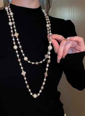 珍珠项链女长款冬毛衣链大气高档