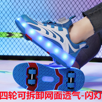 Child Riot Walking Shoes Boys Four Wheels Wheels Girls Sneakers Wheels Slip Luminous Wheels Shoes Invisible Double Wheels Skates