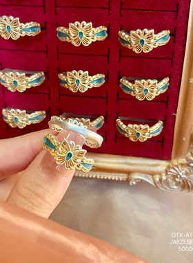 足银999.9描金珐琅镂空蝴蝶珠边戒指新中式百搭送礼氛围感