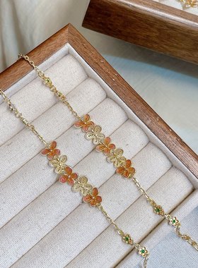 足银999.9描金珐琅彩蝴蝶花形手链新中式宫廷风精致送女友