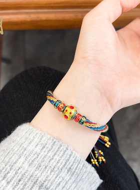 转运珠彩绳手编绳手串不易掉色沙金中国风宫廷风久不掉色精致女款