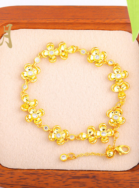 沙金久不掉色镶钻四瓣花相扣手链精工亮晶手串个性清新高级感饰品