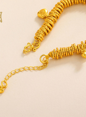 古法沙金五福财神锤纹盘缠手链女款国潮葫芦铃铛平安福袋手编手串