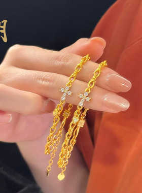 沙金点钻巴洛克十字架手链轻奢设计爱心小滴流手串强保色个性手串