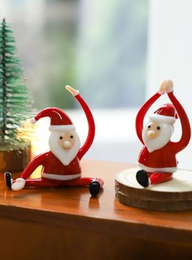 创意练瑜伽的圣诞老人摆件书房电脑卧室装饰礼物卡通车载玻璃摆件