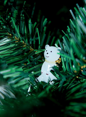 出口日本超萌白色小熊 纯手工琉璃小熊 汽车车载中控摆件围巾熊