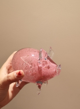 小粉猪玻璃摆件外贸出口金砂