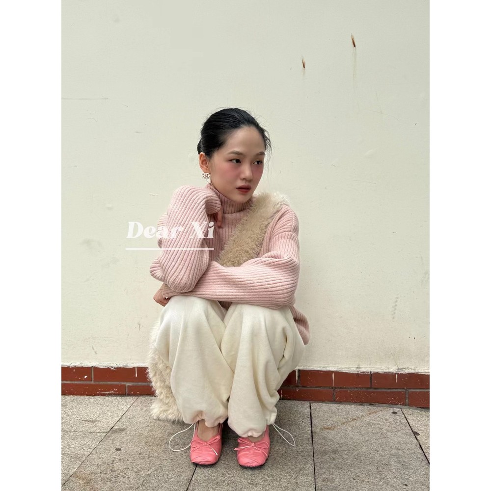 L少女 DEAR.XI 性价比~百搭纯色坑条高领打底衫内搭针织长袖上衣 - 图2