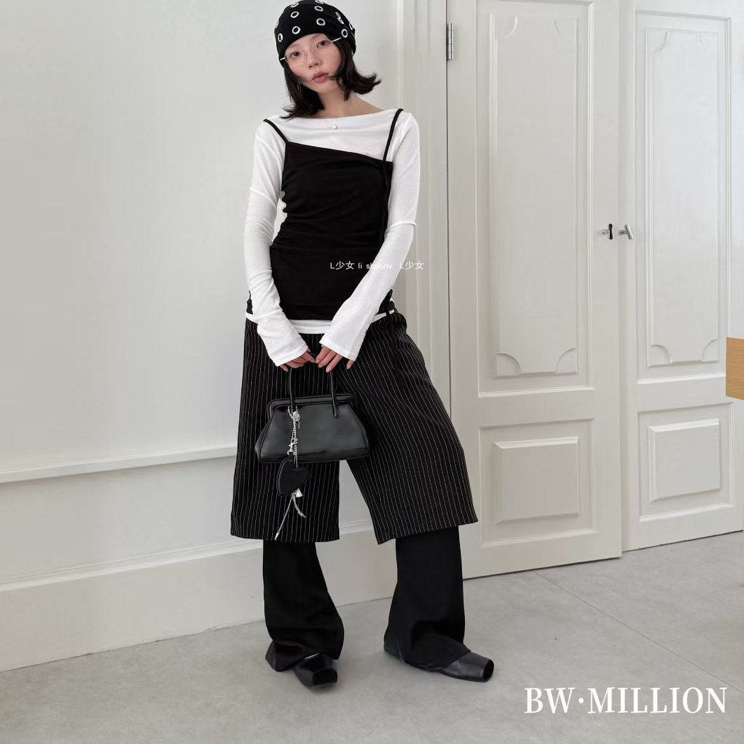 L少女 纸片人穿搭！时髦拼接斜肩长袖T恤女秋季修身露肩显瘦上衣,淘宝优惠券,粉丝福利购,淘宝优惠卷