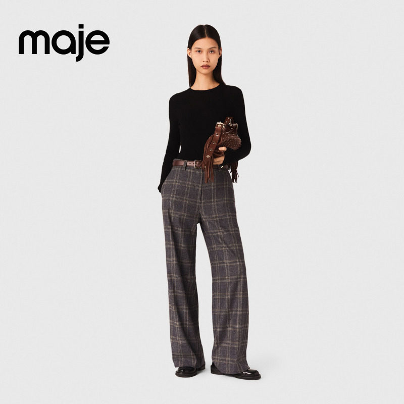 Maje商场同款2025秋冬新款女装法式羊毛混纺黑色圆领短款针织上衣,淘宝优惠券,粉丝福利购,淘宝优惠卷