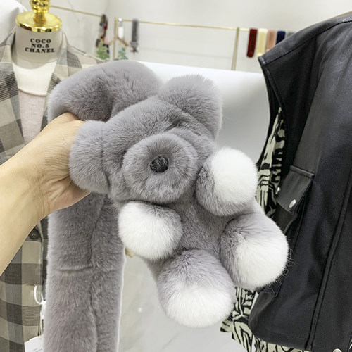 亲子款真獭兔毛小熊皮草围巾小熊猫皮草围巾冬季保暖双面加厚围脖 - 图1