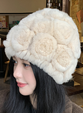 氛围感花朵毛毛帽子包头帽护耳帽
