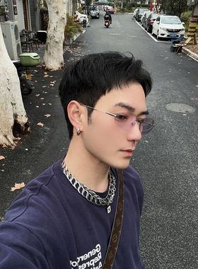 Y2K复古金属无框紫片太阳镜