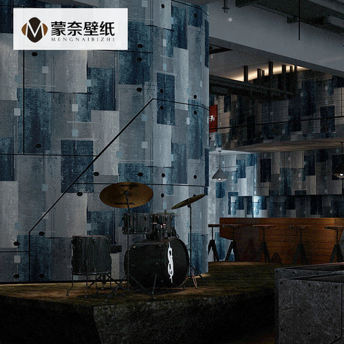 复古水泥灰色墙纸蓝色咖啡厅餐厅北欧客厅服装店美发店工业风壁纸 - 图3
