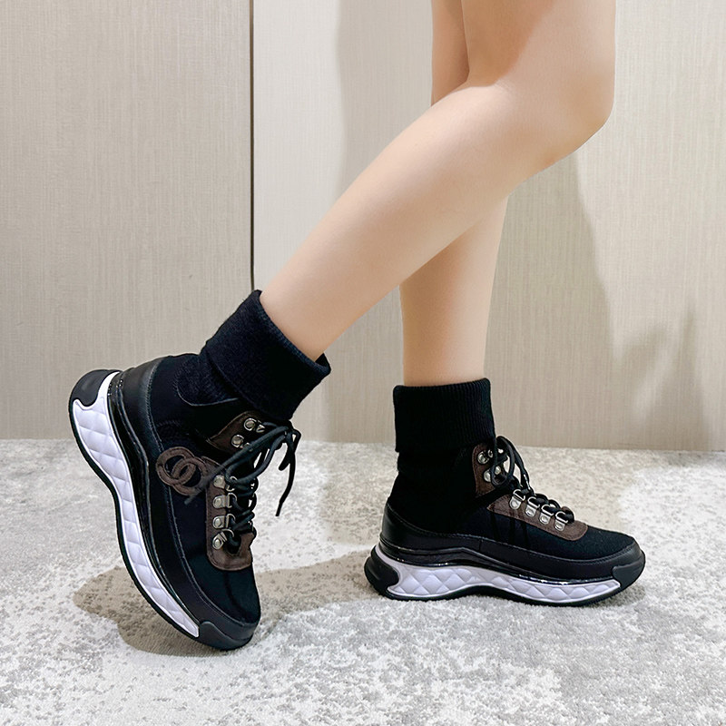 小香风拼色2025秋冬季厚底气垫系带休闲老爹鞋女透气针织袜子短靴,淘宝优惠券,粉丝福利购,淘宝优惠卷