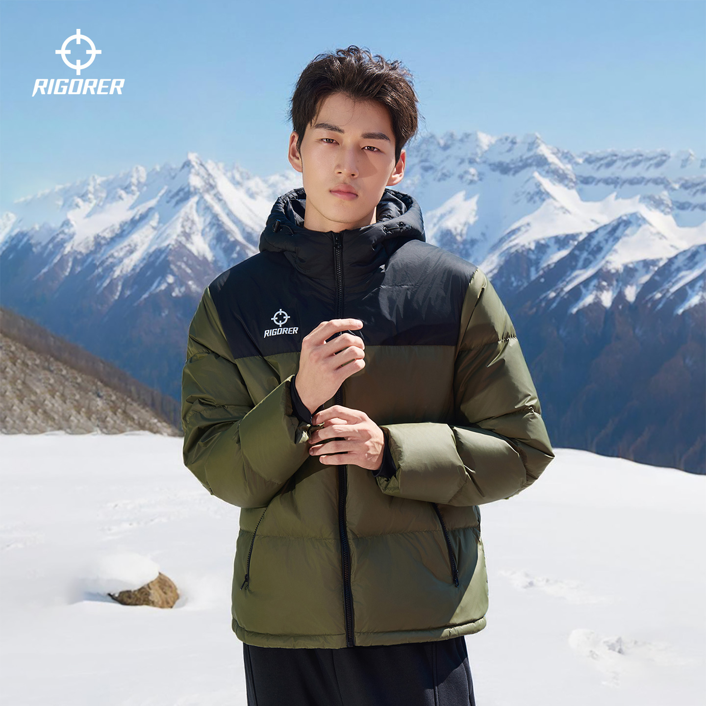 准者暖壳羽绒服男女冬季新款户外运动防风防泼水短款连帽保暖外套