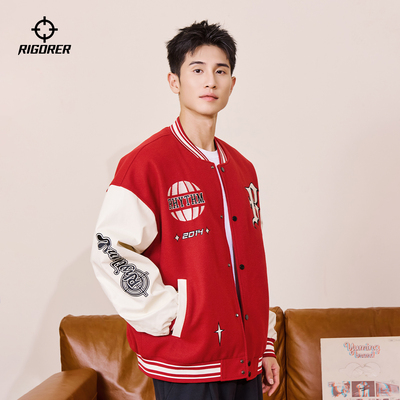 准者美式刺绣运动棒球服撞色夹克