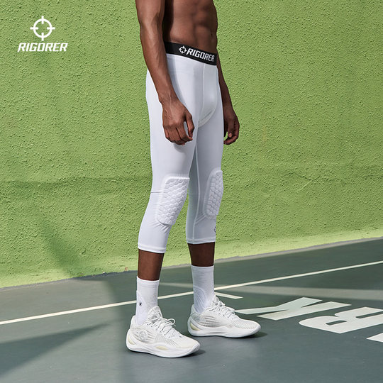 准者护膝紧身裤男子专业运动篮球蜂窝防撞七分裤膝盖跑步健身裤子