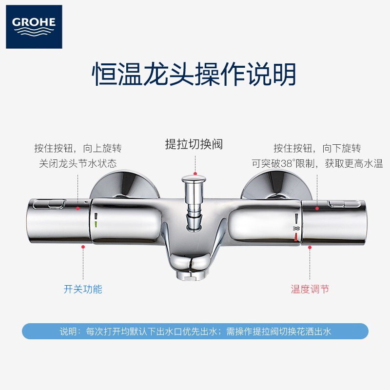 GROHE/德国高仪 进口恒温淋浴花洒套装20cm顶喷空气注入手持26452 - 图1