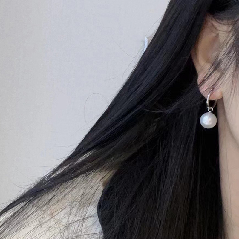 18k金光版耳圈简单热巴同款天然淡水珍珠一款两戴媲美澳白超大圆 - 图2